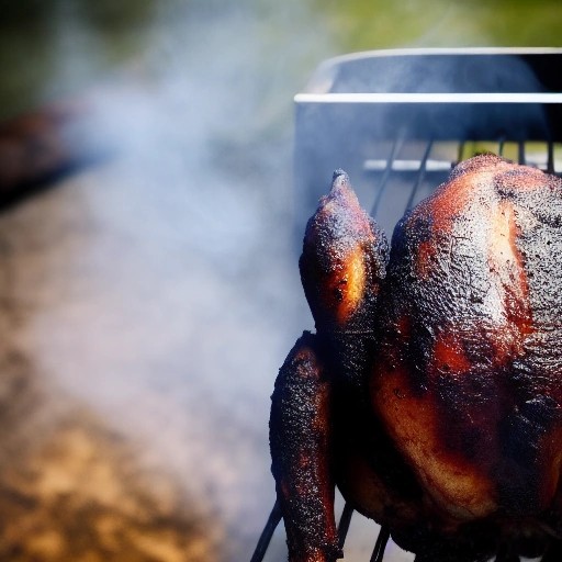 Whole chicken cooked upright using the beer can method