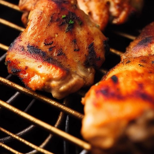 Crispy, golden-brown skin grilled chicken thighs on a rack