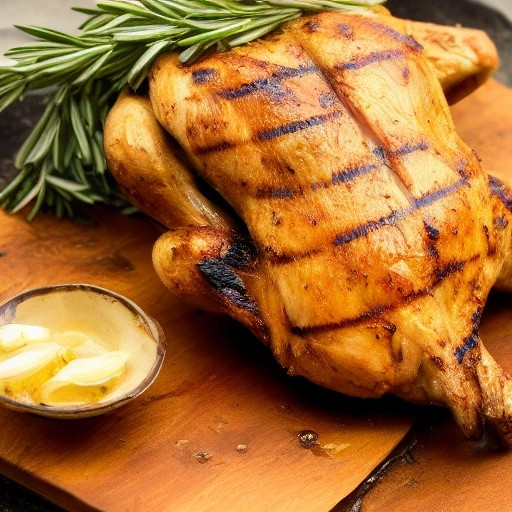Golden-brown garlic butter whole grilled chicken