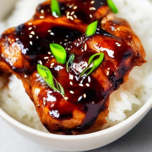 Japanese teriyaki grilled chicken on white rice