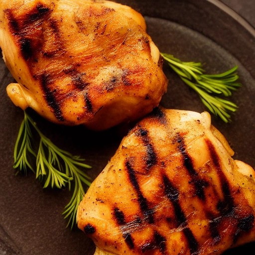 Garlic herb marinated grilled chicken thighs with roasted garlic