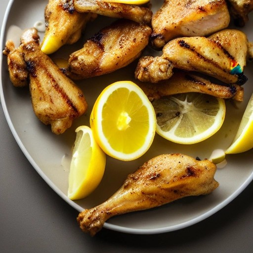 Zesty lemon pepper grilled chicken wings with lemon slices