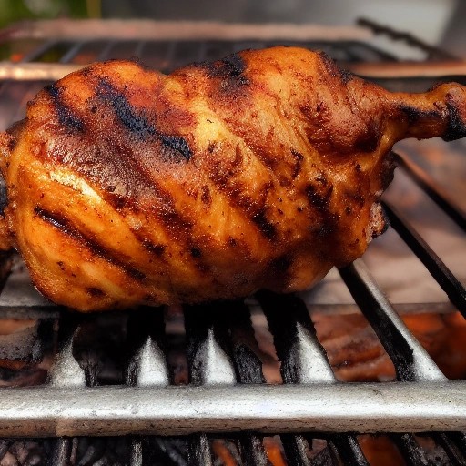 Perfectly grilled BBQ chicken leg quarter with rich caramelization.