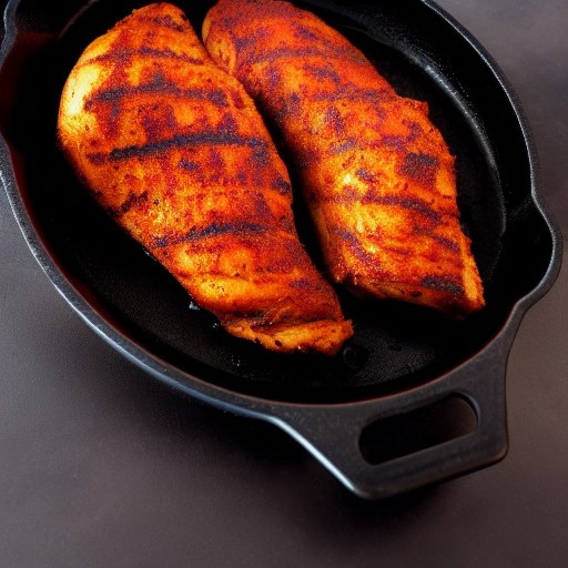 Spicy blacked Cajun grilled chicken breast in a skillet