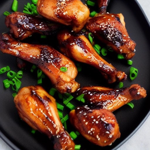 Sticky soy sauce glazed grilled chicken wings on a platter