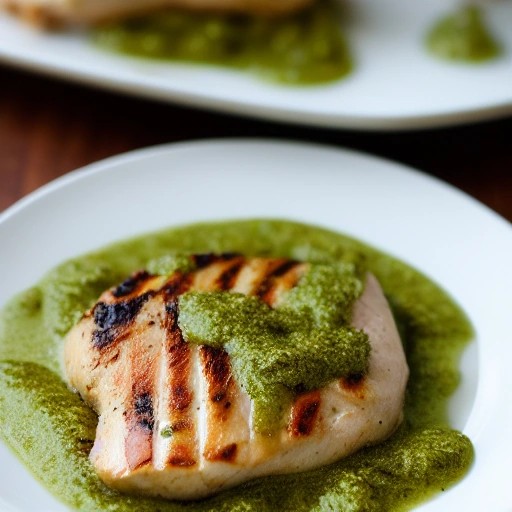 Grilled chicken breast topped with caramelized apple slices.