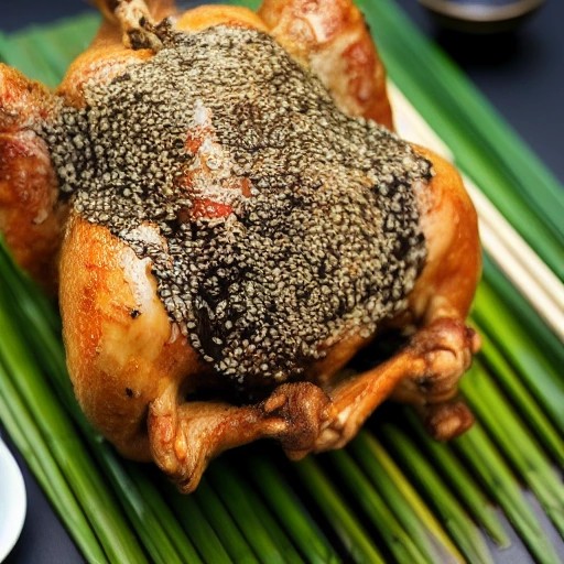 Asian ginger sesame whole smoked chicken with a glossy umami glaze