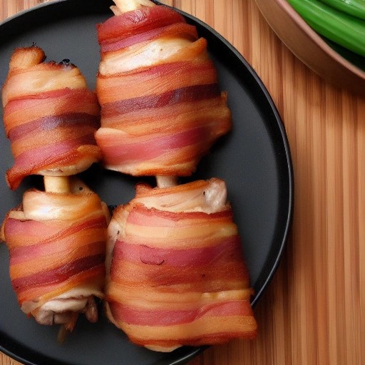 Bacon Wrapped Grilled Chicken Thighs on a serving board