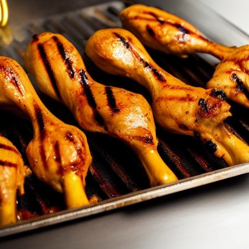 Tangy yellow Carolina gold mustard BBQ grilled chicken drumsticks.
