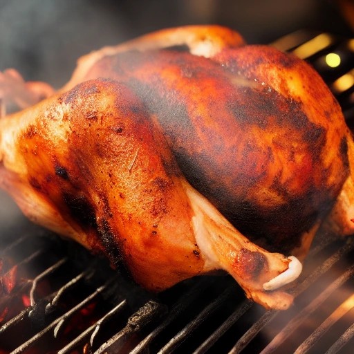 Chipotle lime rotisserie style whole chicken spinning over charcoal