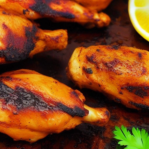 Crispy grilled chicken drumsticks glistening with garlic butter.