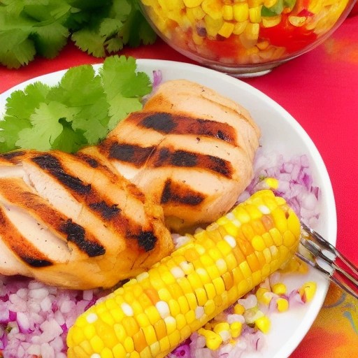 Grilled chicken breast with fresh vibrant corn salsa.