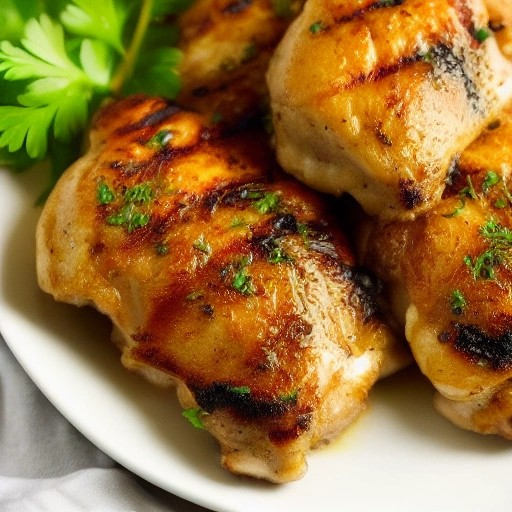 Rich garlic parmesan crusted grilled chicken thighs.