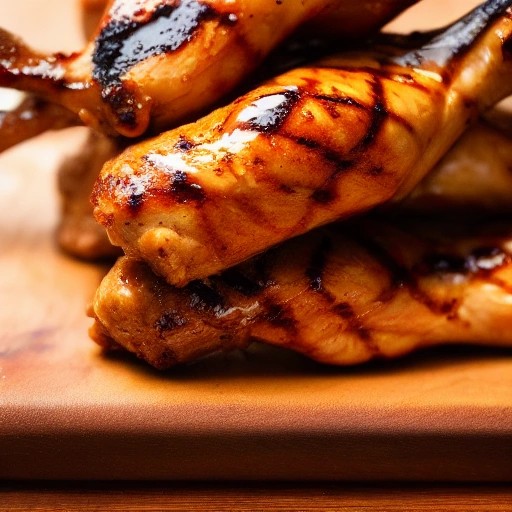 Golden brown honey mustard glazed grilled chicken drumsticks.