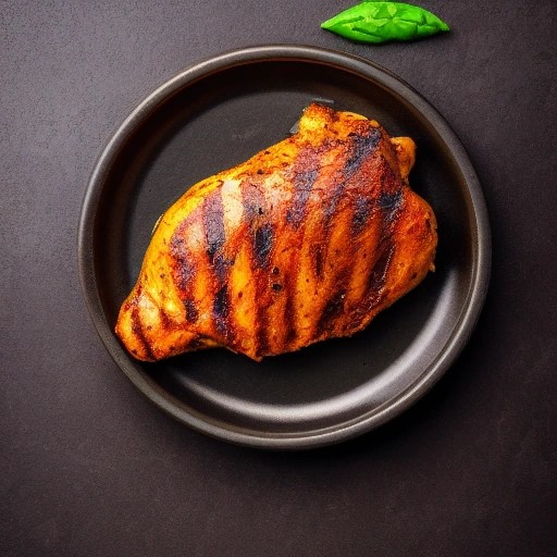 Dark and severely charred Jamaican jerk grilled chicken breast.