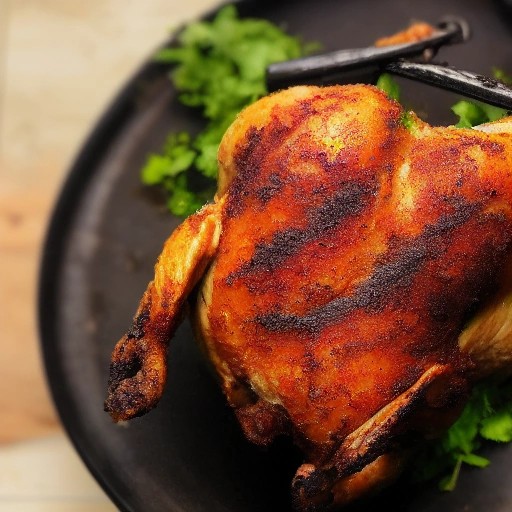Authentic Jamaican jerk whole grilled chicken with deep char