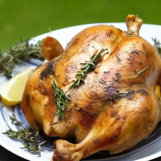 Lemon herb marinated spatchcock whole chicken with fresh herbs