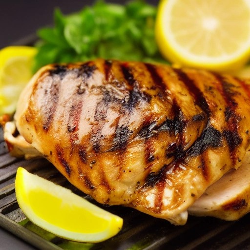 Grilled chicken breast heavily seasoned with lemon pepper.