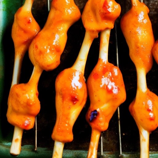 Chunky mango habanero glazed grilled chicken drumsticks.