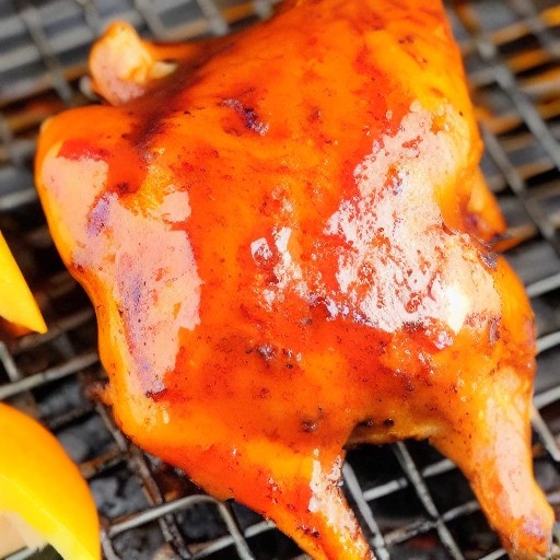 Mango Habanero Glazed Spatchcock Grilled Chicken with nice char