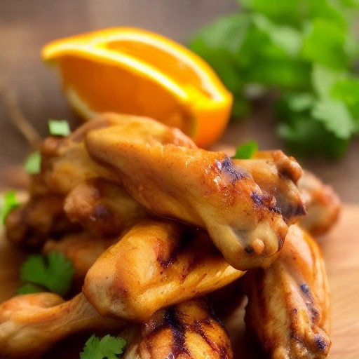 Chunky mango habanero glazed grilled chicken wings.