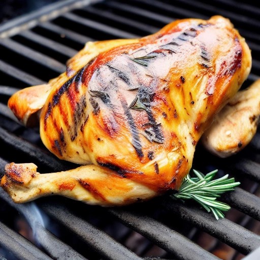 Smoky Rosemary Herb Whole Chicken on gas grill grates