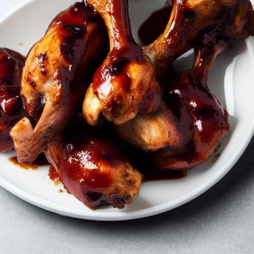 Sticky and glossy sweet BBQ grilled chicken drumsticks.