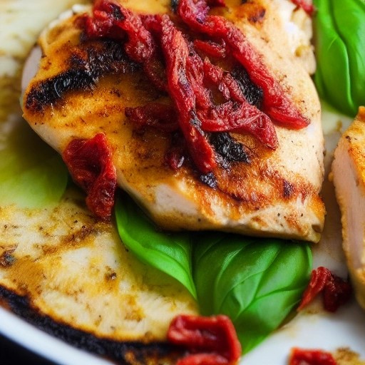 Grilled chicken breast topped with goat cheese sun-dried tomatoes.