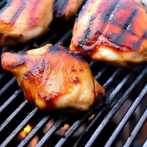 Sweet Bourbon Glazed Grilled Chicken Thighs over charcoal