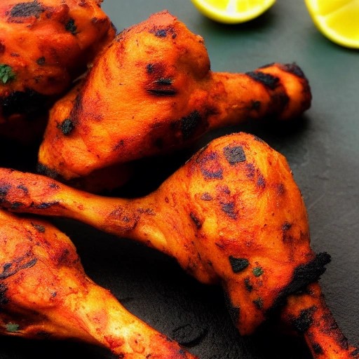 Beautifully charred tandoori marinated grilled chicken drumsticks.