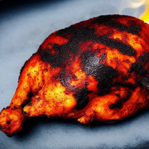 Authentic tandoori marinated whole chicken on a charcoal grill