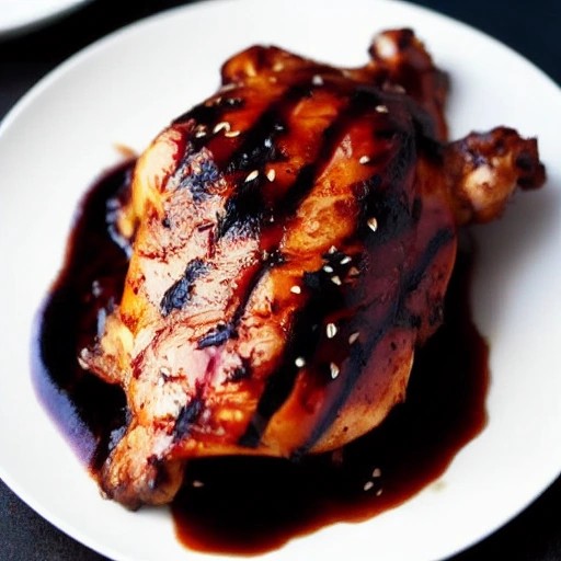 Sticky sweet teriyaki glazed whole grilled chicken